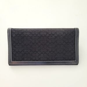 Black Coach Bifold Checkbook Leather Wallet.